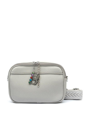 Zen Collection Pebbled Faux Leather Double Zip Crossbody Bag, Grey