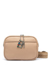 Zen Collection Pebbled Faux Leather Double Zip Crossbody Bag, Beige