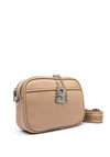 Zen Collection Pebbled Faux Leather Double Zip Crossbody Bag, Beige