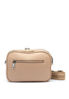 Zen Collection Pebbled Faux Leather Double Zip Crossbody Bag, Beige