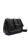 Zen Collection Flap Over Buckle Detail Crossbody Bag, Black