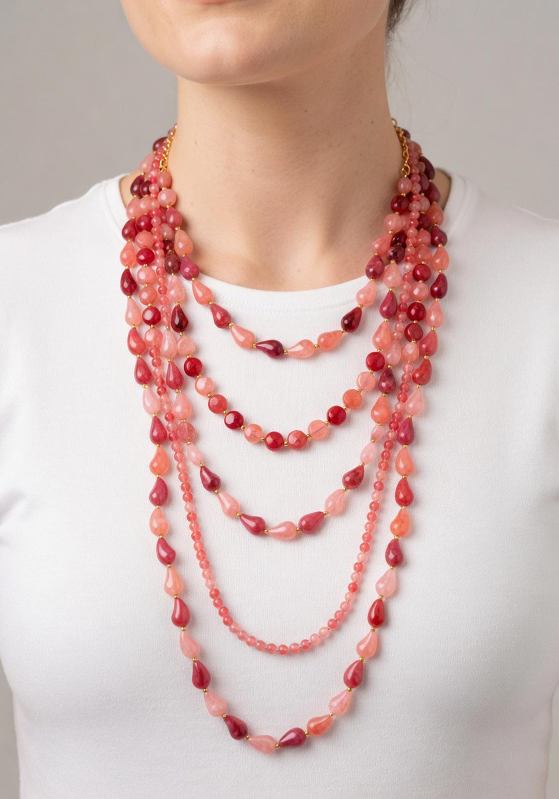 Serafina Collection Assorted Layered Beaded Necklace, Red