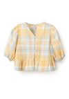 Zippy Girl Short Sleeve Check Blouse, Yellow
