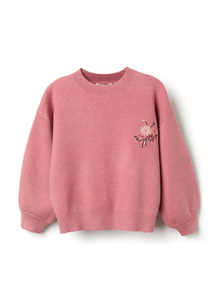 Zippy Girl Floral Long Sleeve Knit Jumper, Pink