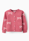 Zippy Girls Bow Long Sleeve Knit Cardigan, Pink