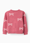 Zippy Girls Bow Long Sleeve Knit Cardigan, Pink