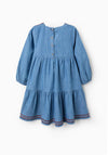 Zippy Girls Embroidered Long Sleeve Denim Dress, Blue
