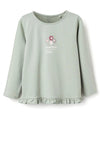 Zippy Girl Long Sleeve Floral Detail Top, Green
