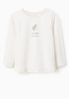 Zippy Girl Long Sleeve Floral Detail Top, White