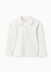 Zippy Girls Ribbed Long Sleeve Polo, Cream