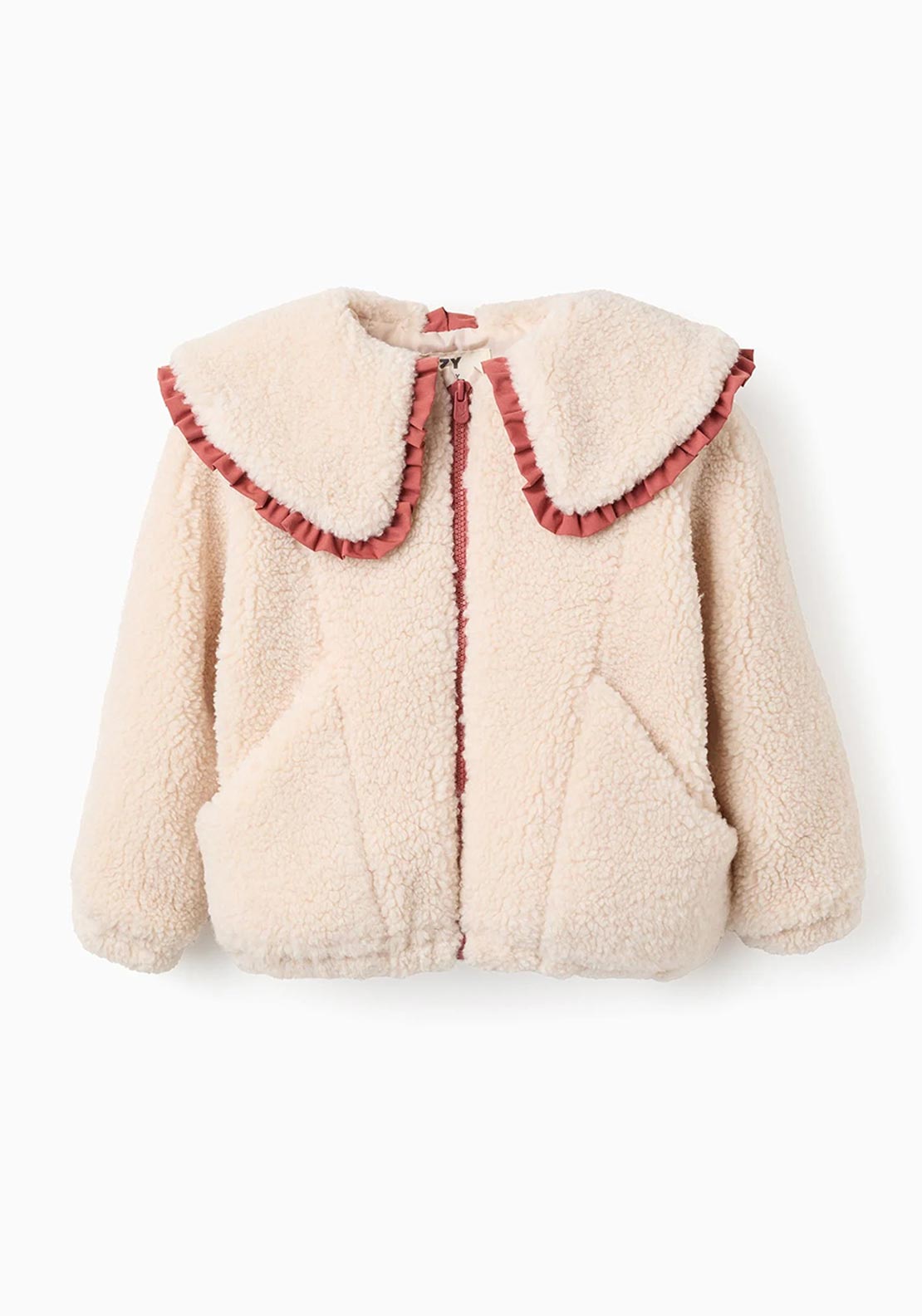 Zippy Girls Collar Sherpa Long Sleeve Jacket, Cream