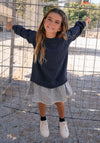 Zippy Girl Gingham Long Sleeve Sweater Dress, Navy