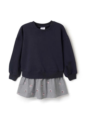 Zippy Girl Gingham Long Sleeve Sweater Dress, Navy