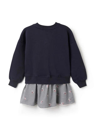 Zippy Girl Gingham Long Sleeve Sweater Dress, Navy