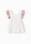 Zippy Girls Floral Frill Sleeve Top, Cream