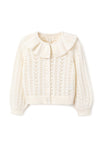 Zippy Girls Frill Collar Long Sleeve Knit Cardigan, Cream