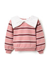 Zippy Girl Bow Collar Striped Sweater, Pink