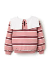 Zippy Girl Bow Collar Striped Sweater, Pink