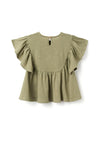 Zippy Girl Frill Sleeve Top, Green