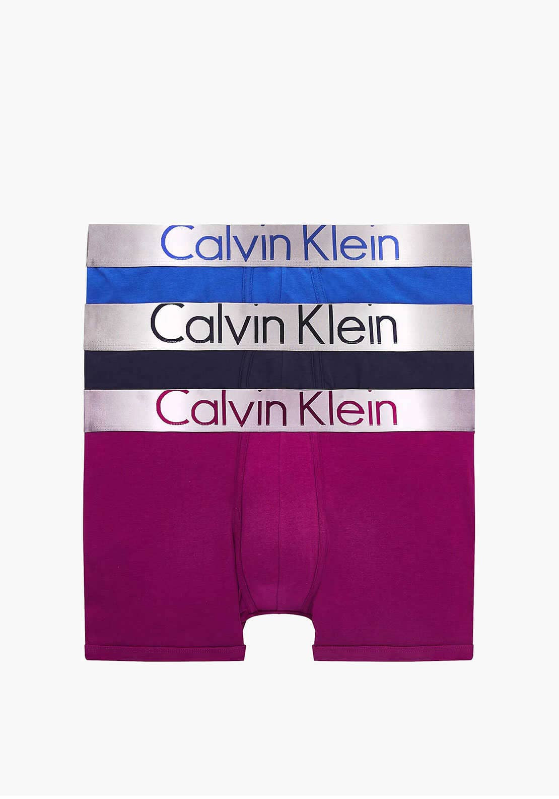 Calvin Klein 3 Pack Steel Cotton Stretch Boxers, Blue Multi