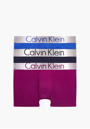 Calvin Klein 3 Pack Steel Cotton Stretch Boxers, Blue Multi