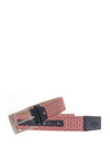 One Varones Printed Check Canvas Belt, Red