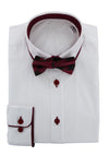 1880 Club Contrast Wine Trim Shirt and Bow Tie, White