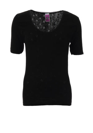 White Snowdrop Short Sleeve Spencer, Black