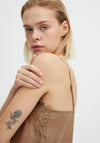 Ichi Lace Trim Neck Cami, Camel