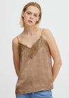 Ichi Lace Trim Neck Cami, Camel