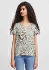 Ichi Vera V-Neck Sketch Print Blouse, Eggshell Blue