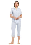 Pastunette Short Sleeve Printed Capri Pyjama Set, Light Blue