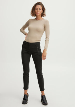 Fransa Slim Leg Cropped Trousers, Black