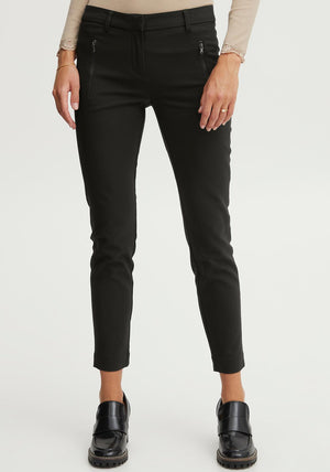 Fransa Slim Leg Cropped Trousers, Black