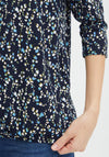 Fransa Three Quarter Sleeve Floral T-Shirt, Navy Blazer