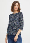 Fransa Three Quarter Sleeve Floral T-Shirt, Navy Blazer