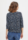 Fransa Three Quarter Sleeve Floral T-Shirt, Navy Blazer