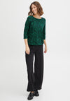 Fransa Three Quarter Sleeve Print T-Shirt, Holly Green