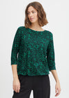 Fransa Three Quarter Sleeve Print T-Shirt, Holly Green