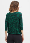 Fransa Three Quarter Sleeve Print T-Shirt, Holly Green