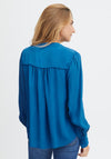 Fransa Round Neck Buttoned Blouse, Blue