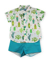 Sardon Baby Boys Cactus Print Shirt and Shorts, Green