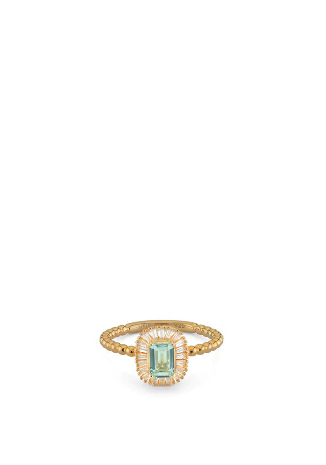 24Kae Green Rectangular Stone Ring, Gold Size 58