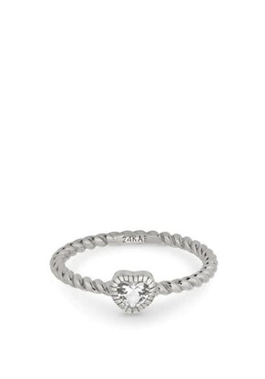 24Kae Heart Shaped Stone Ring, Silver Size 58