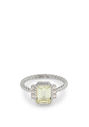 24Kae Rectangular Stone Ring, Silver Size 58