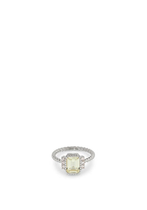 24Kae Rectangular Stone Ring, Silver Size 56