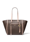 MICHAEL Michael Kors Carine Leather Large Logo Print Tote Bag, Brown & Soft Pink
