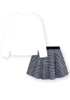 Mayoral 2 Piece Tweed Skirt and Top Set, White Navy