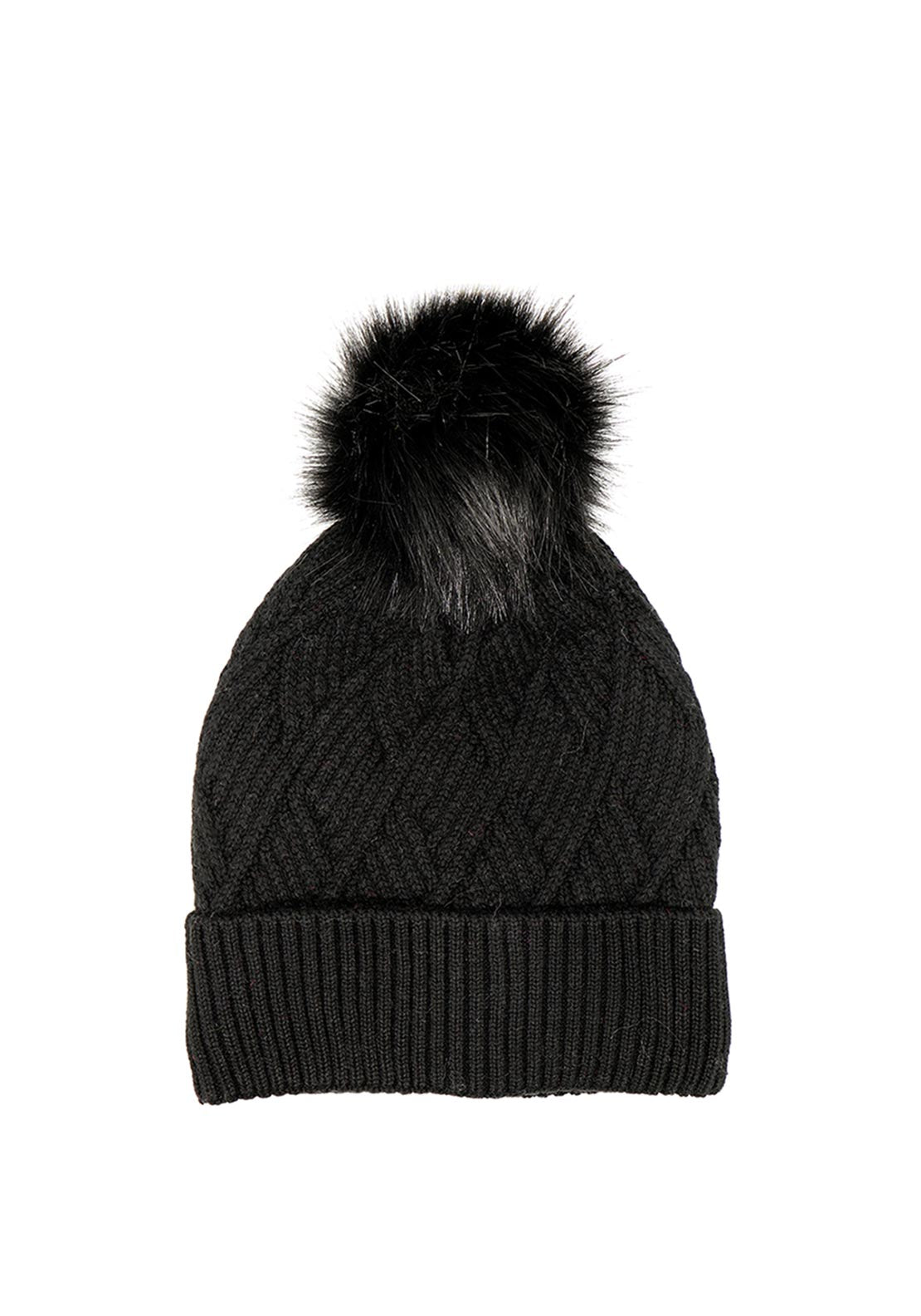 POM Diamond Knit Bobble Hat, Charcoal