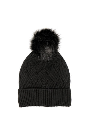 POM Diamond Knit Bobble Hat, Charcoal
